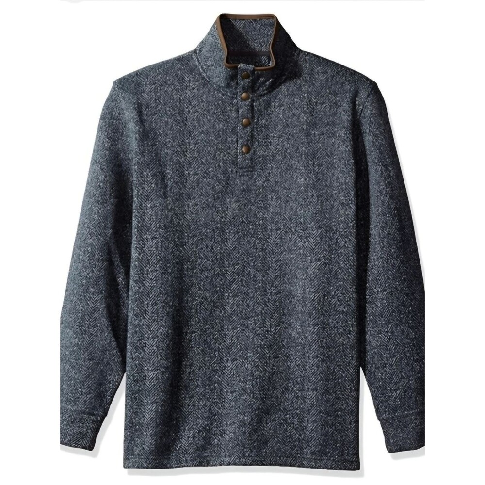 Arrow Men's Blue Herringbone Mock Neck Fleece 1/4 Snap Size Medium Ai-1900